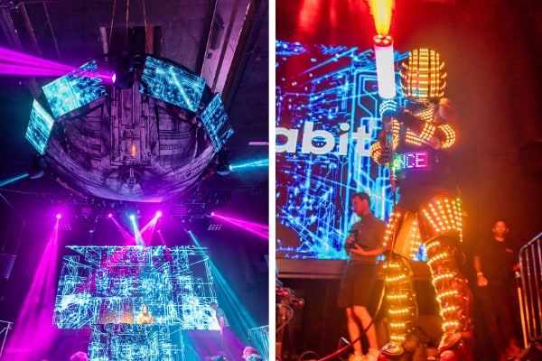 Aerialist women performing